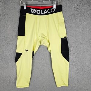 WOLACO Compression Leggings Mens M Yellow North Moore 3/4 Athletic Pockets